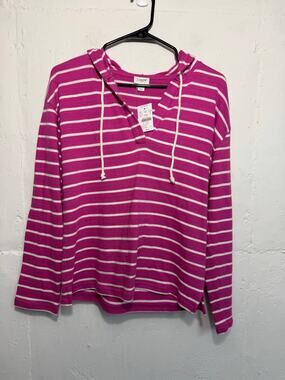 NEW J.Crew Factory pink and white striped V-neck hoodie Size Small